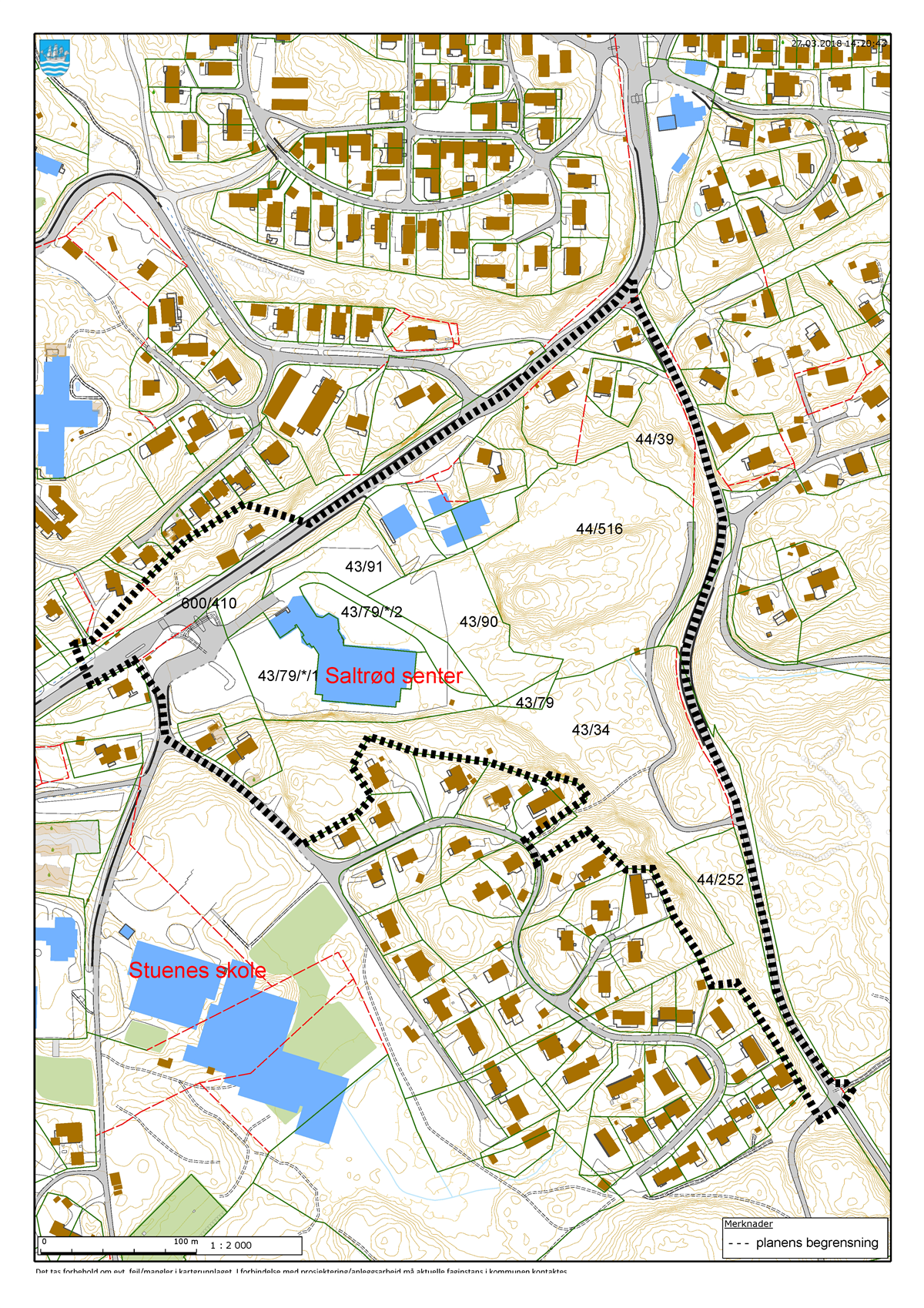 Planavgrensing for reguleringsplan - Saltrød bydelssenter - Klikk for stort bilde