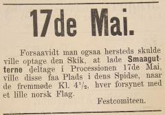 Oppfordring til "smaagutter" - Den vestlandske Tidende 15.05.1876. - Klikk for stort bilde